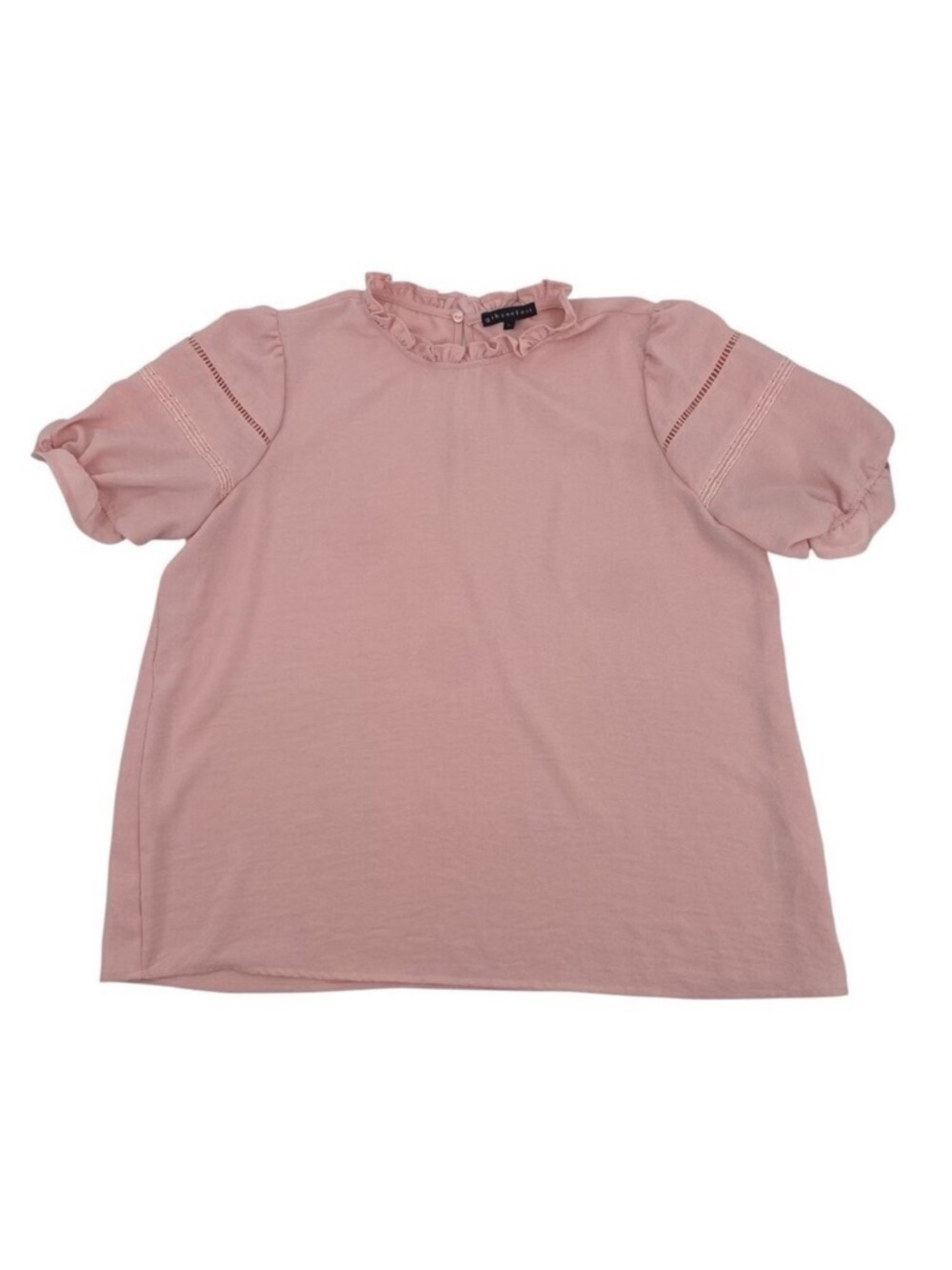 Gibson Look Women's Size L Pink Ruffle Neck Eyelet Sleeve Blouse